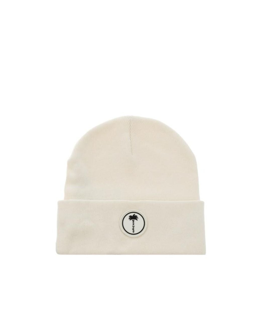 Palm Angels White Logo Knit Hat for men