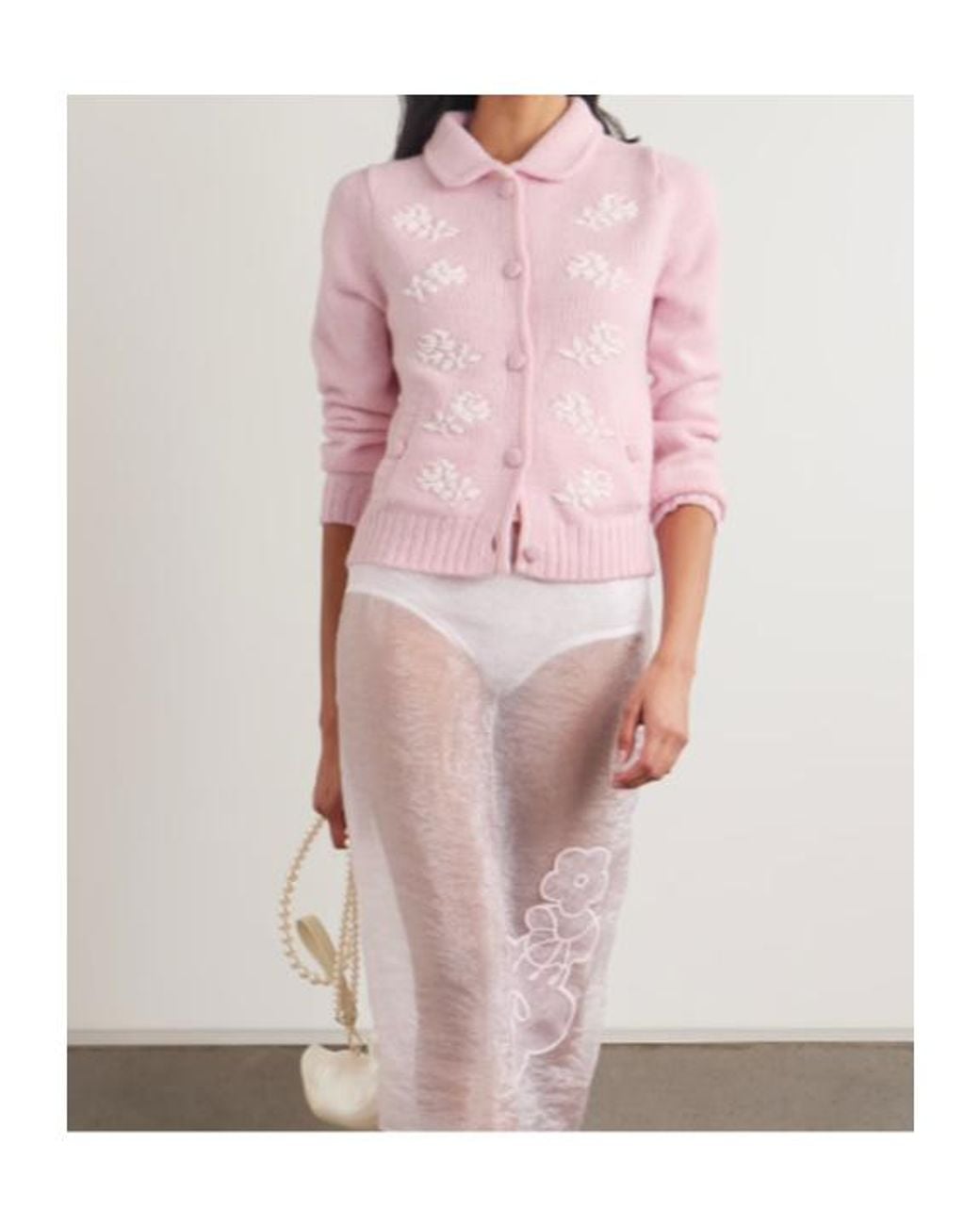 ShuShu/Tong Pink Bead-Embellished Wool Cardigan