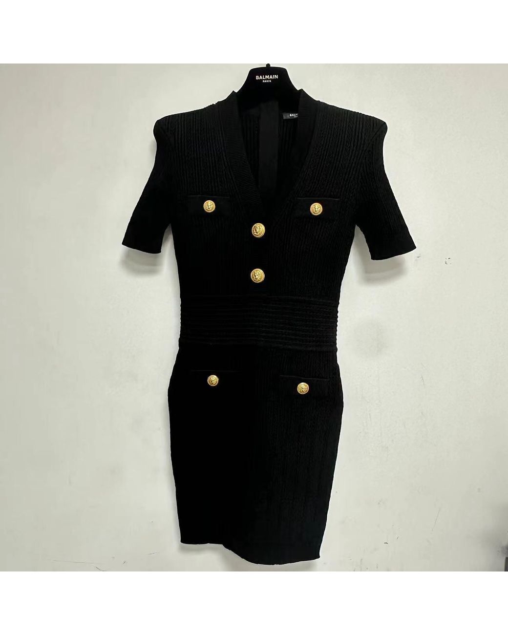 Balmain Black V-Neck Woven Mesh Mini Dress