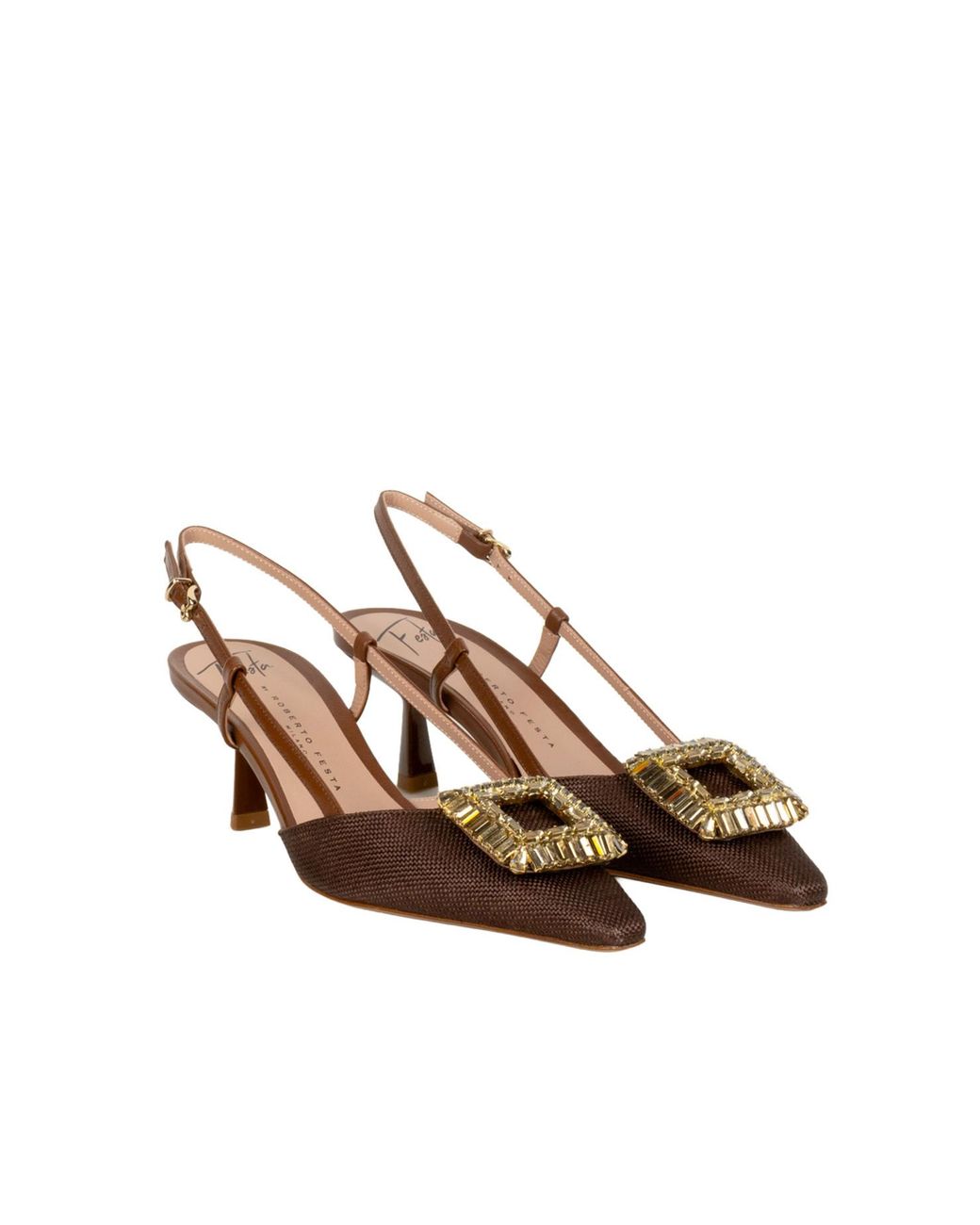 Roberto Festa Brown Ingrid Embellished Slingback Pumps