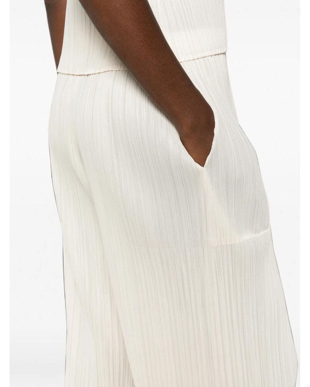 Pleats Please Issey Miyake White Pleated Cropped Trousers