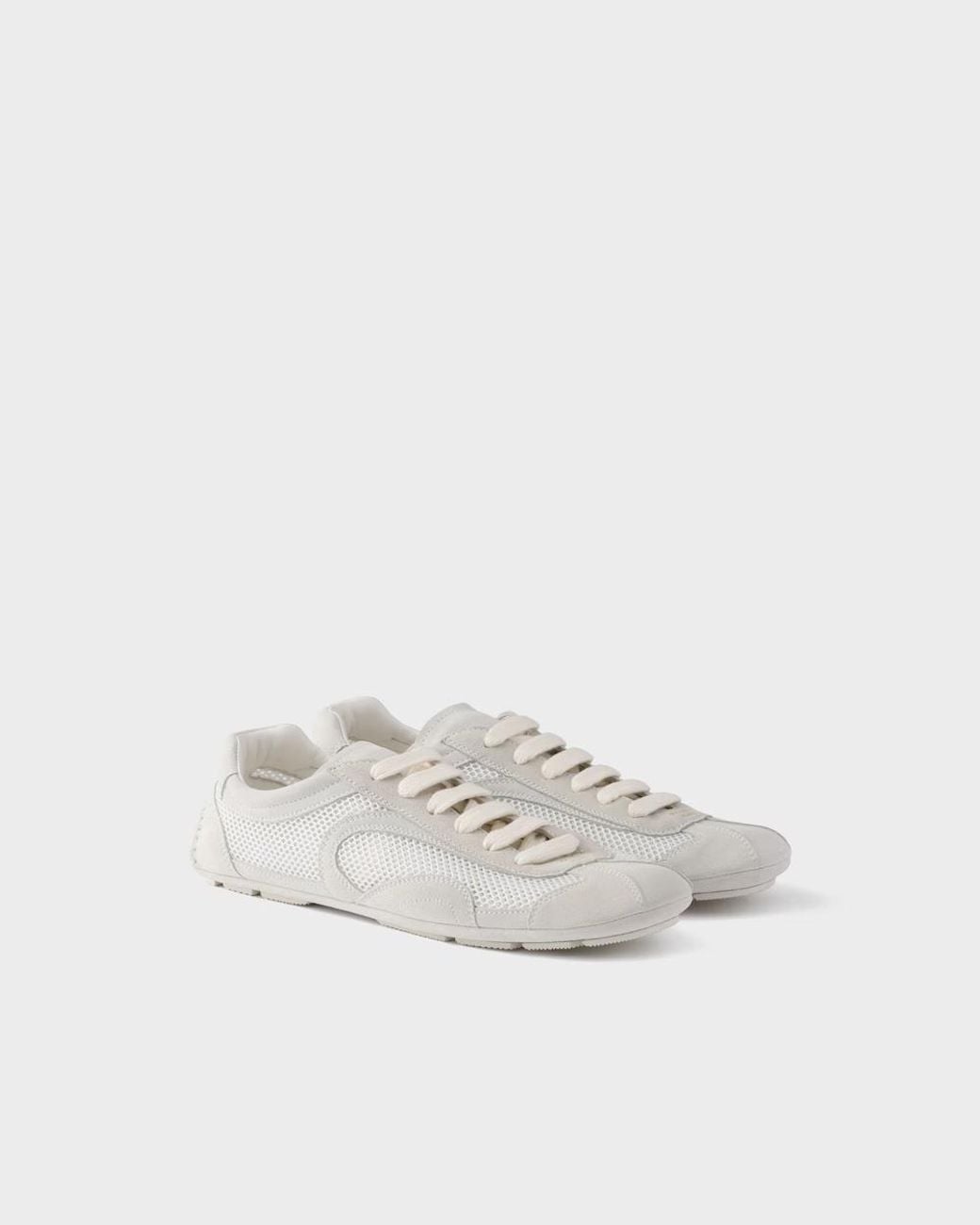 Prada White Mesh-Panelled Lace-Up Sneakers