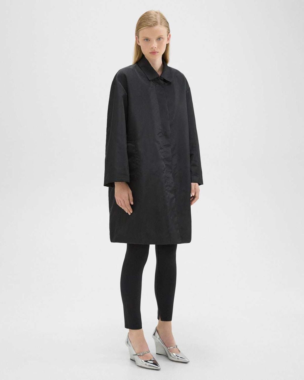 Theory Black Notched Lapel Long-Sleeve Coat