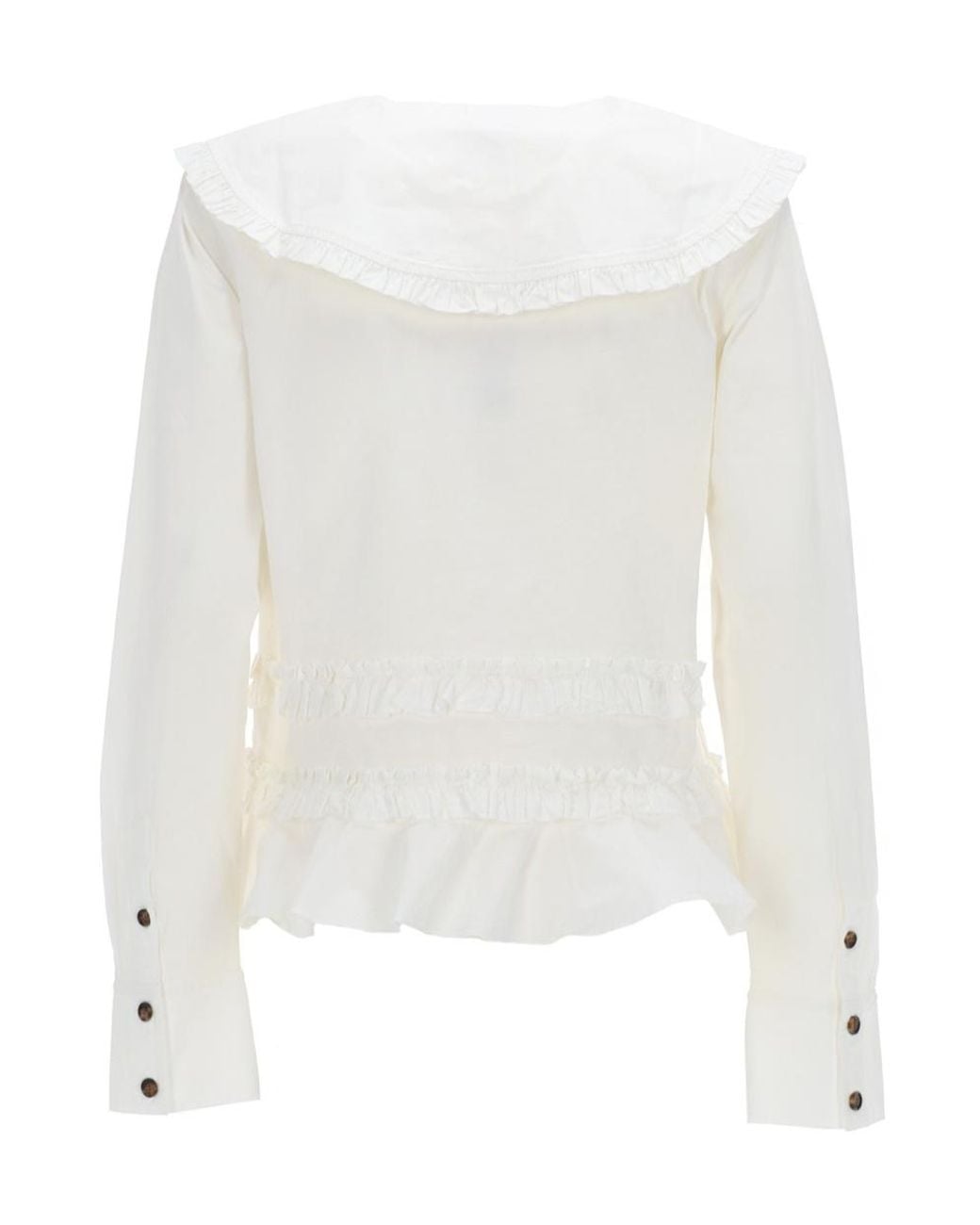 Ganni White Ruffled Long-Sleeved Shirt