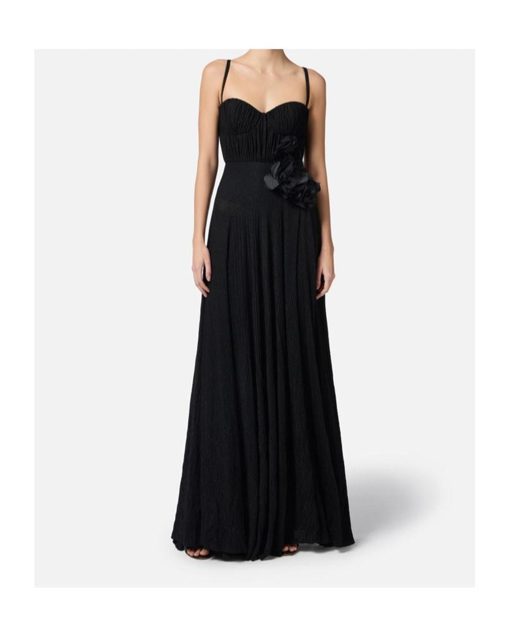 Elisabetta Franchi Black Embroidered Flower Carpet Dress