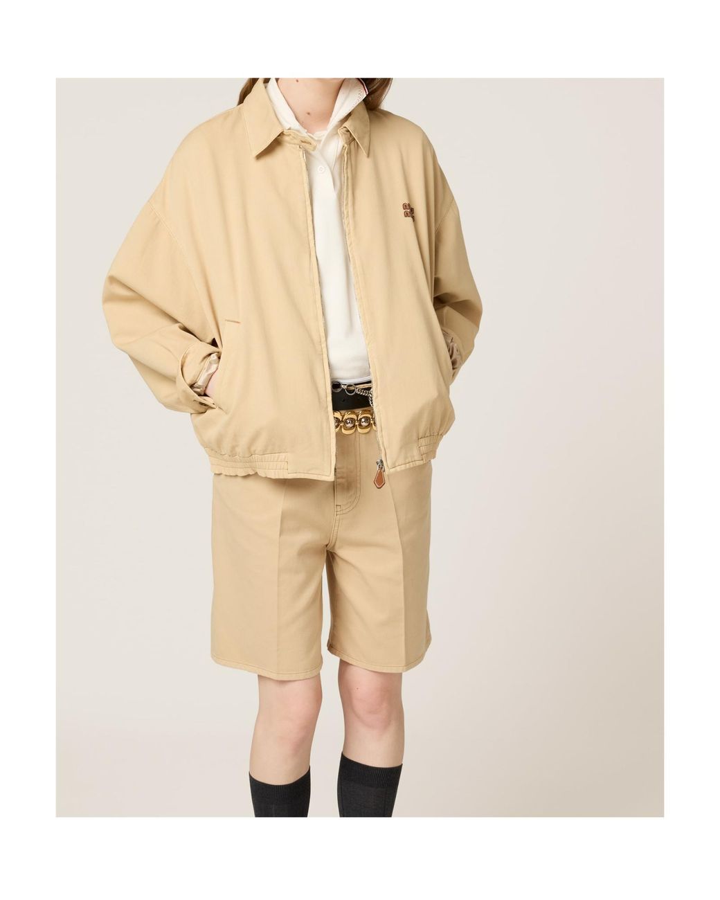 Miu Miu Natural Logo-Detailed Zipped Jacket