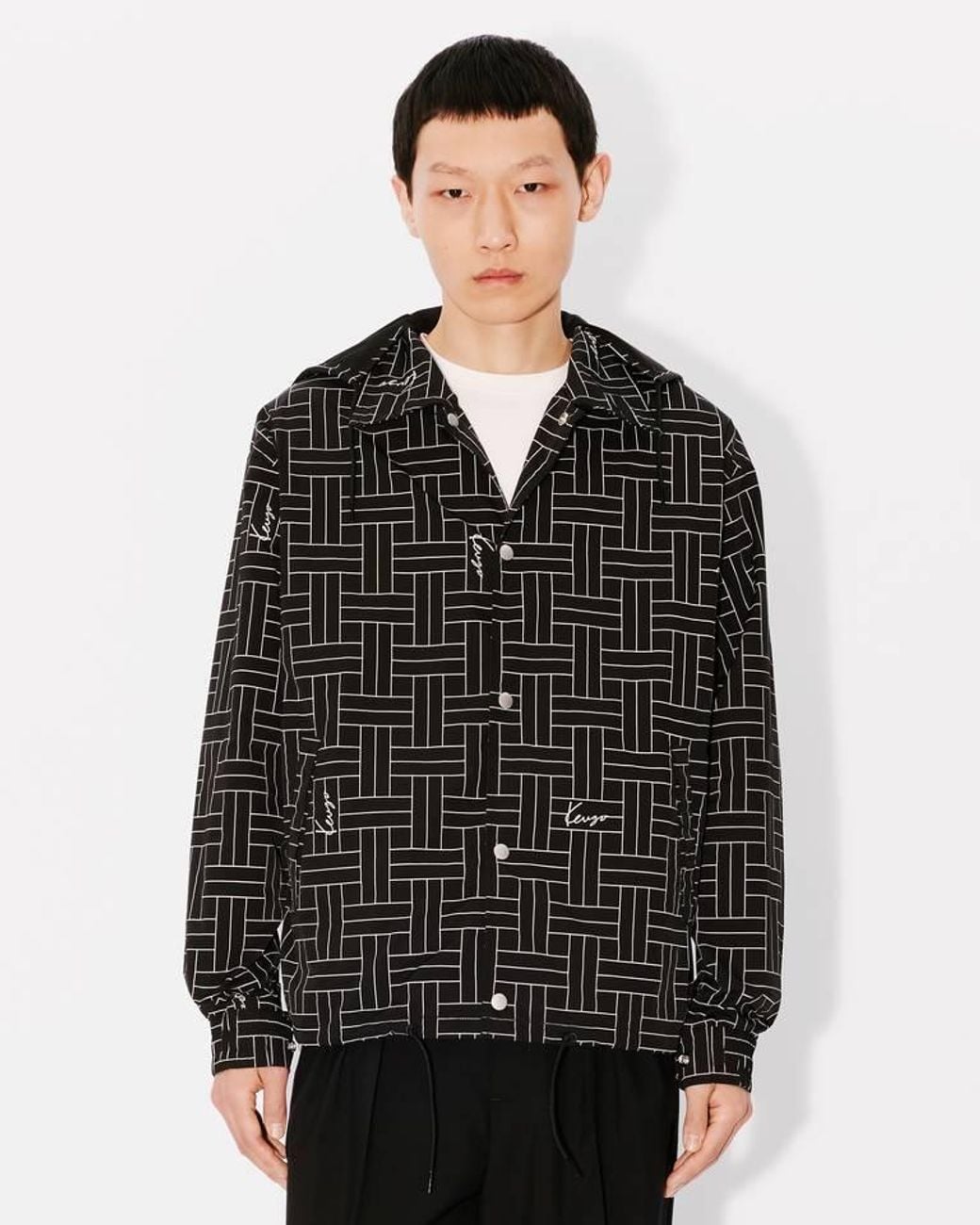 KENZO Black Weave Printed Windbreaker for men