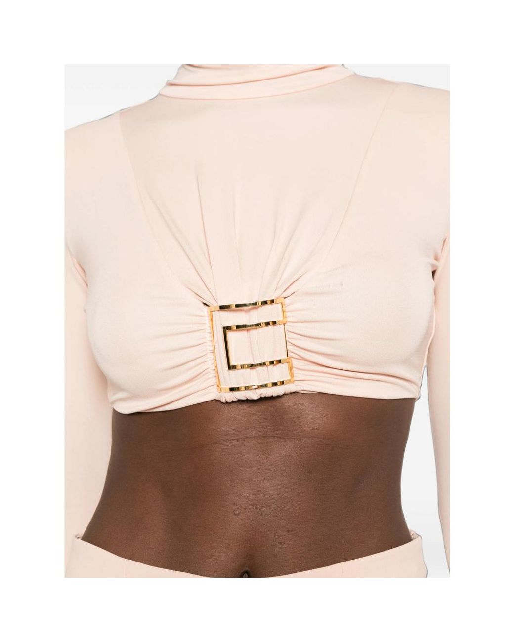 Elisabetta Franchi Pink Cut-Out Logo-Plaque Bodysuit