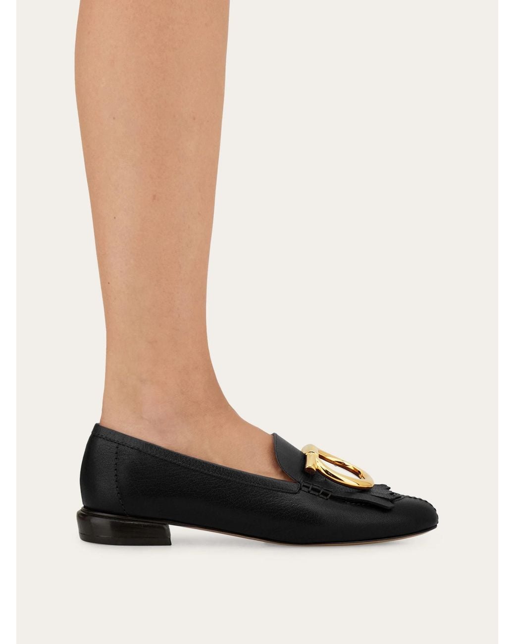 Ferragamo Black Ferragamo Maxi Gancini Fringe Detailed Loafers