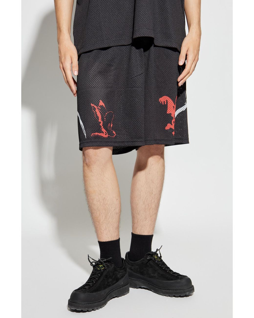 44 Label Group Black Perforated Elastic Waist Shorts for men
