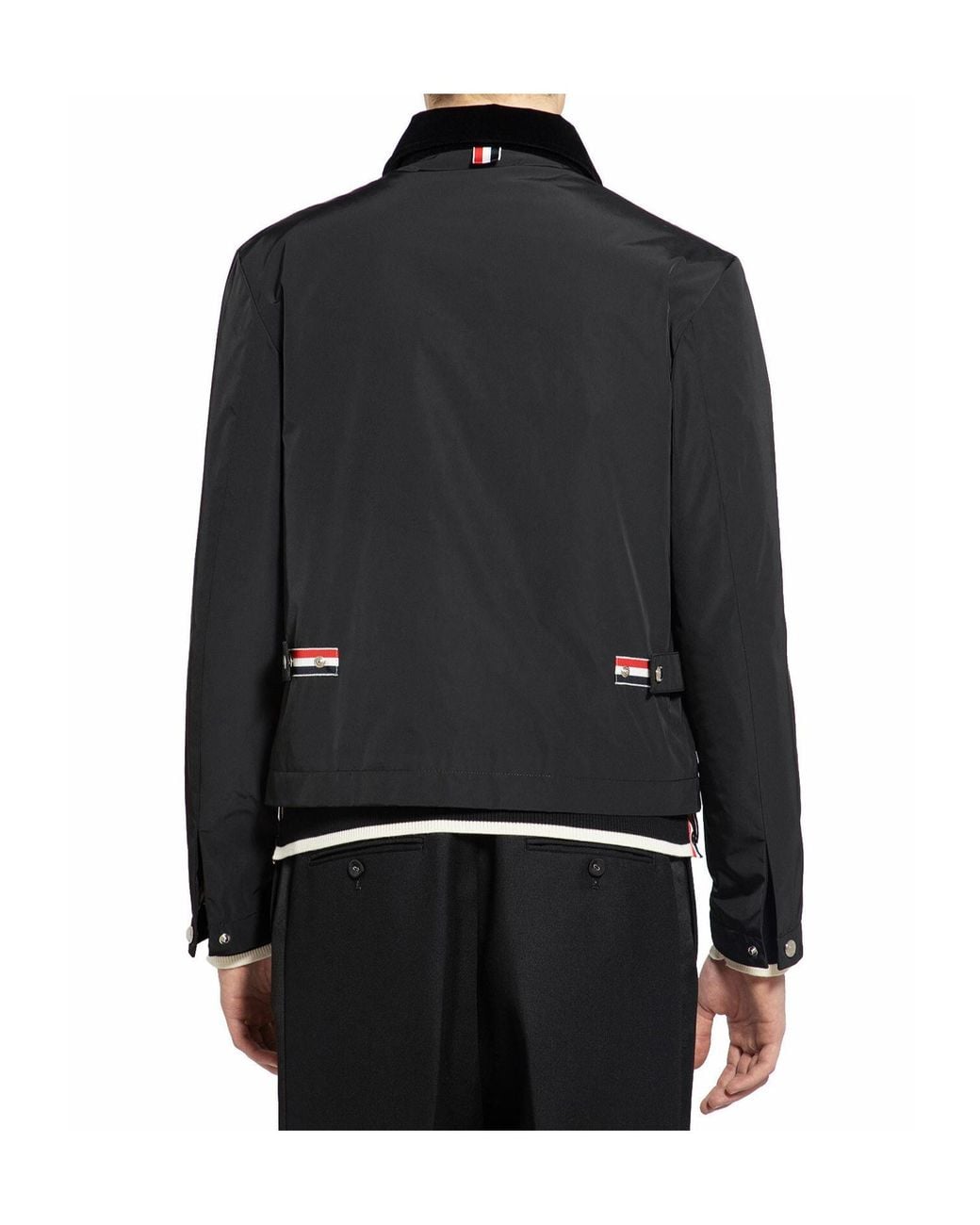 Thom Browne Black Rwb Stripe Zip-Up Padded Jacket for men