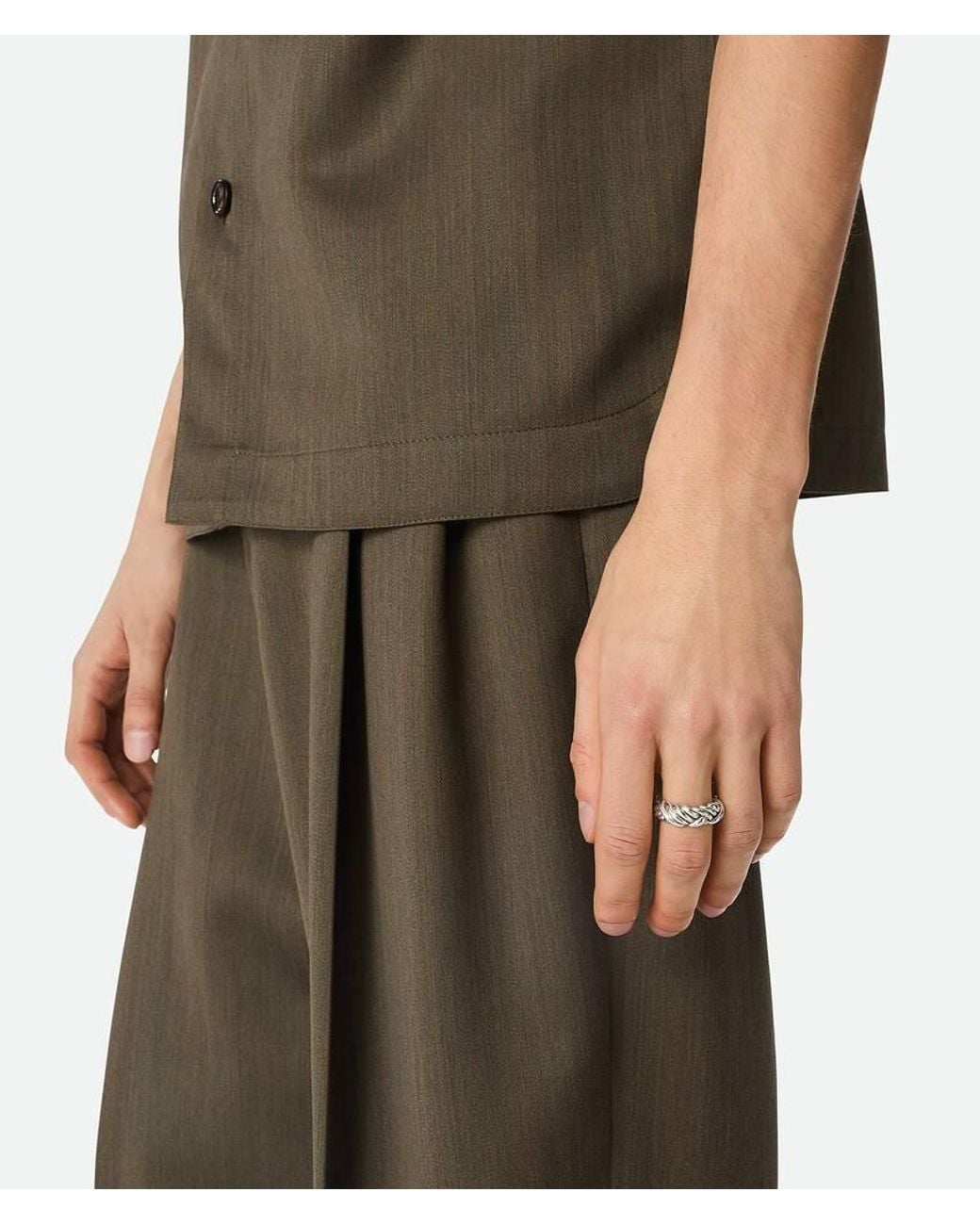 Bottega Veneta White Intreccio Ring for men