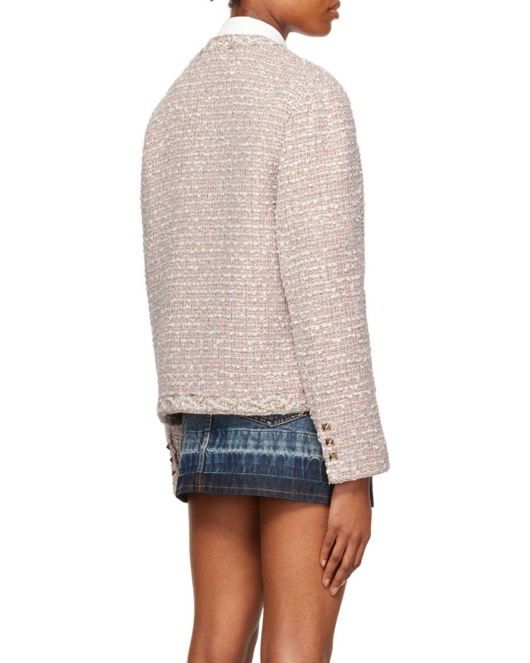 Valentino White Single-Breasted Tweed Jacket