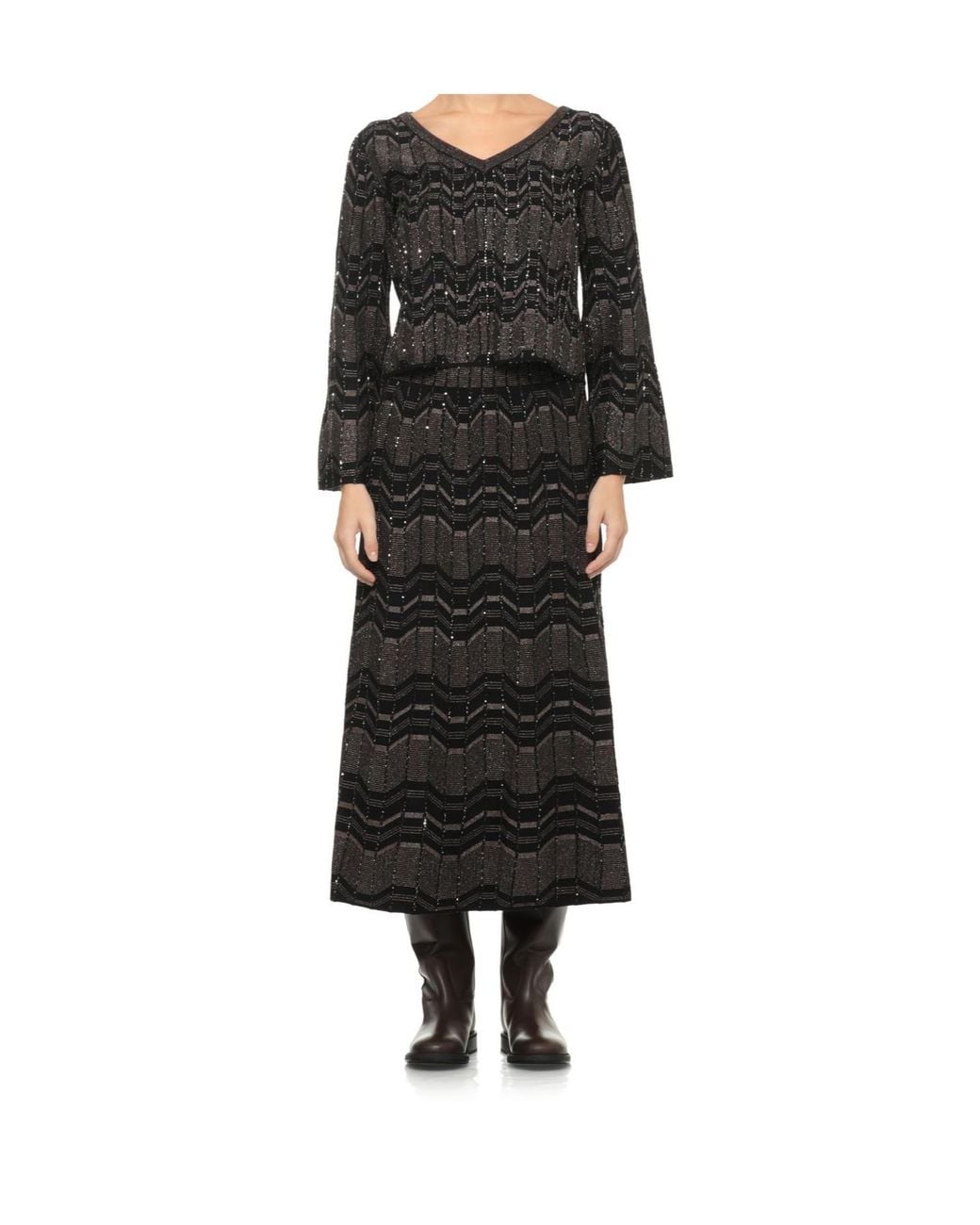 D.exterior Black Geometric Sequin Knitted Sweater
