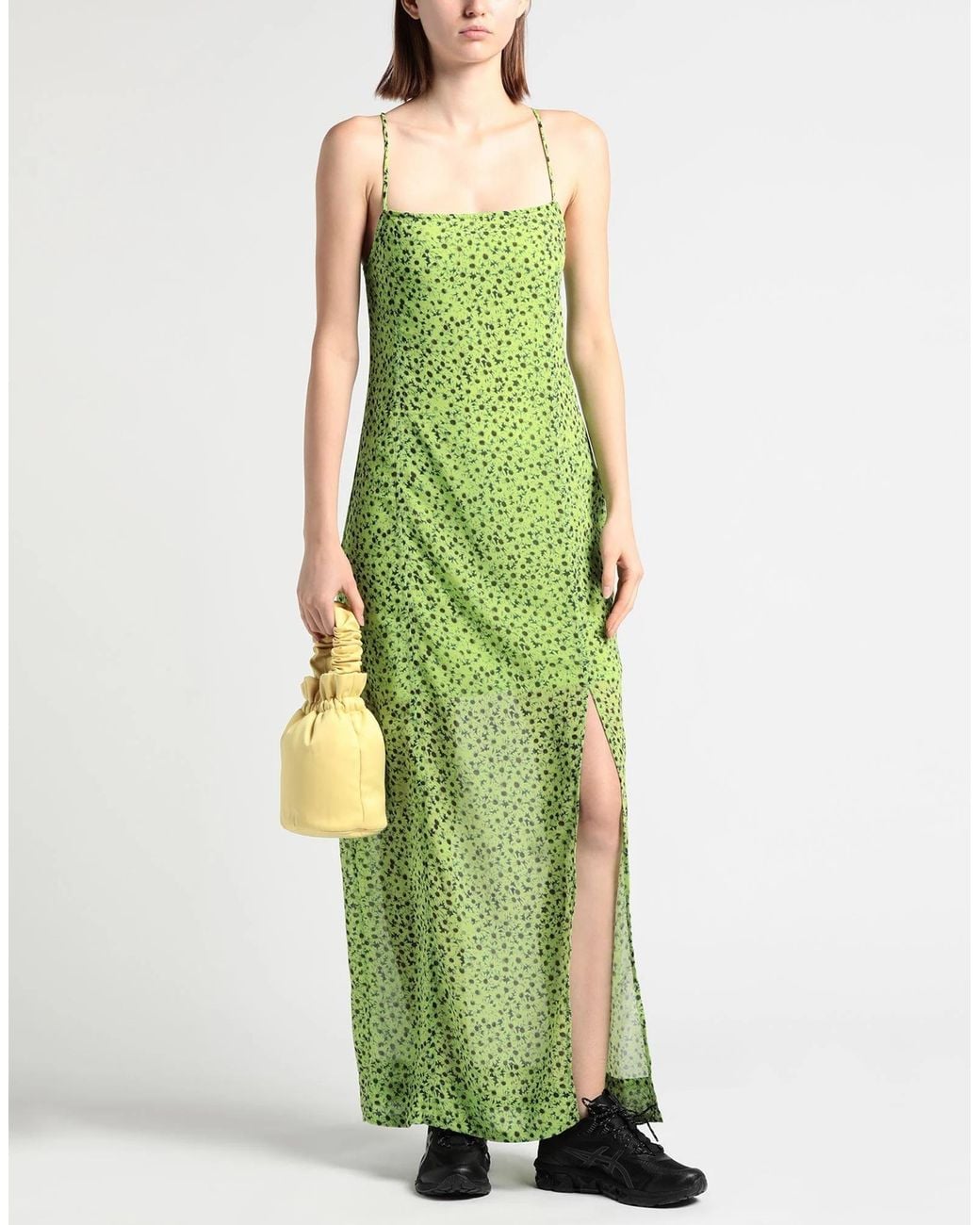 Ganni Green Floral-Print Flared Dress