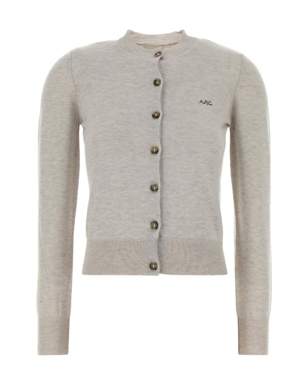 A.P.C. Gray Logo Detailed Buttoned Cardigan