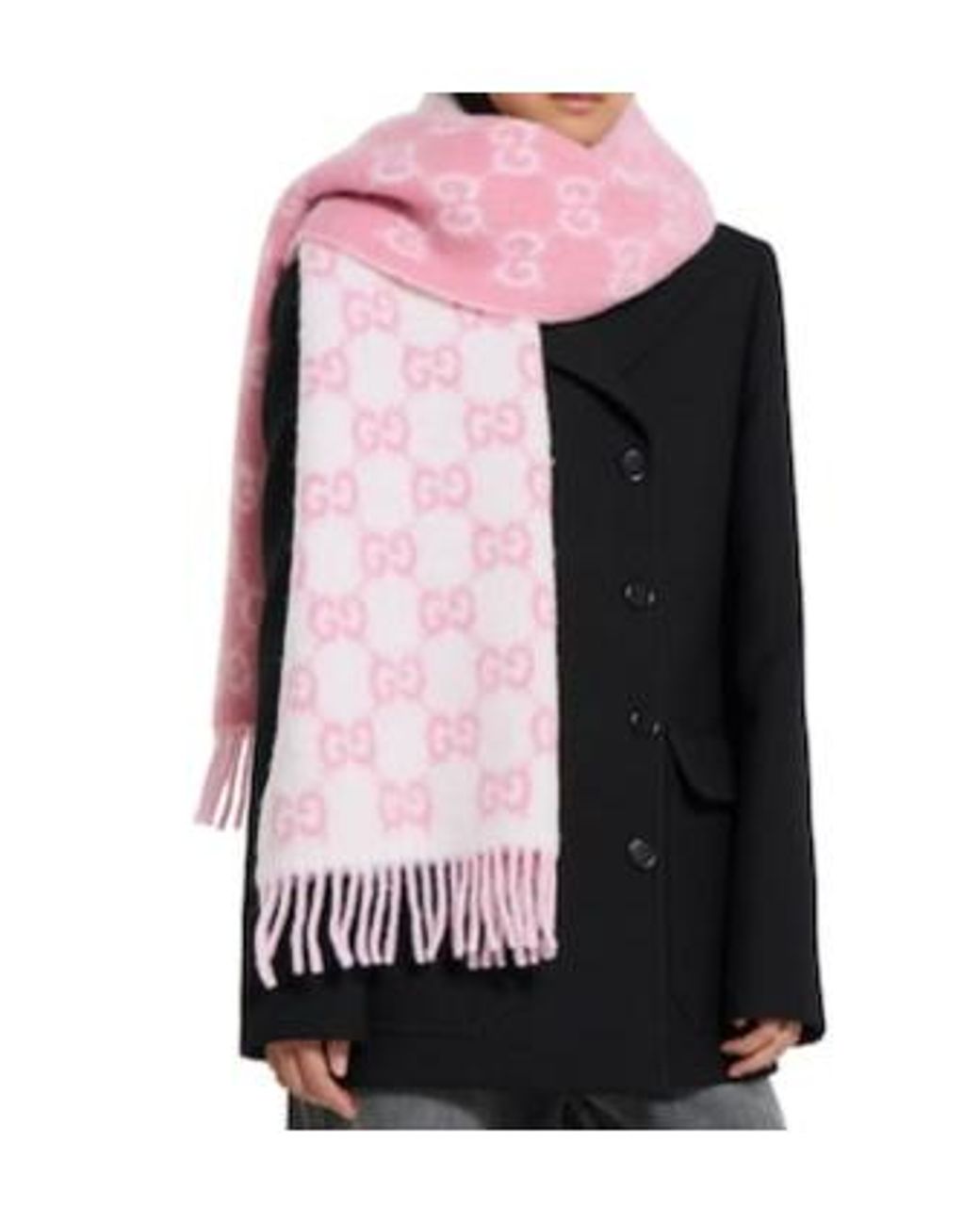 Gucci Pink Gg Alpaca Wool Blend Scarf