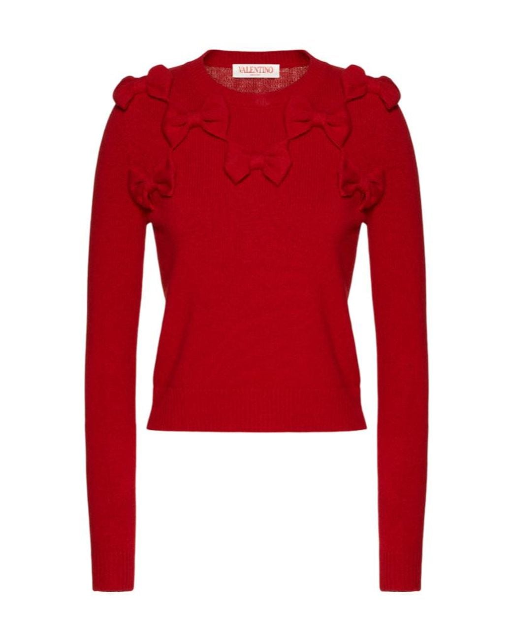 Valentino Red Bow-Embellished Virgin Wool Jumper