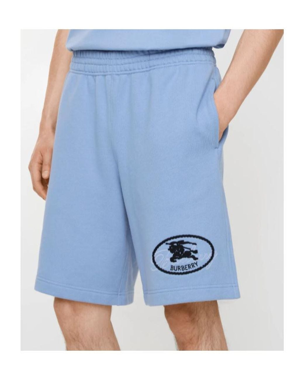 Burberry Blue Knight Stamp Cotton Shorts for men