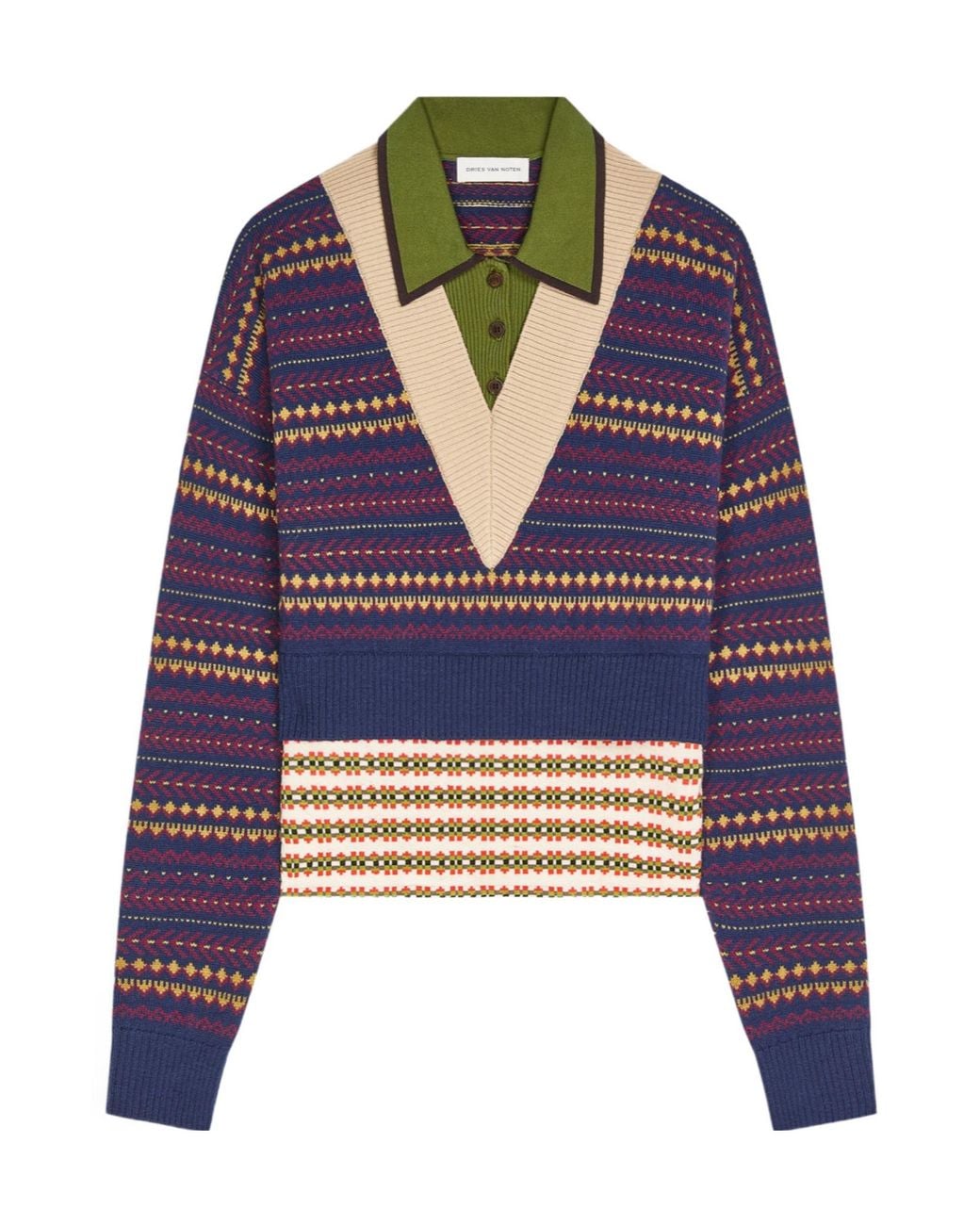 Dries Van Noten Blue V-Neck Wool Sweater
