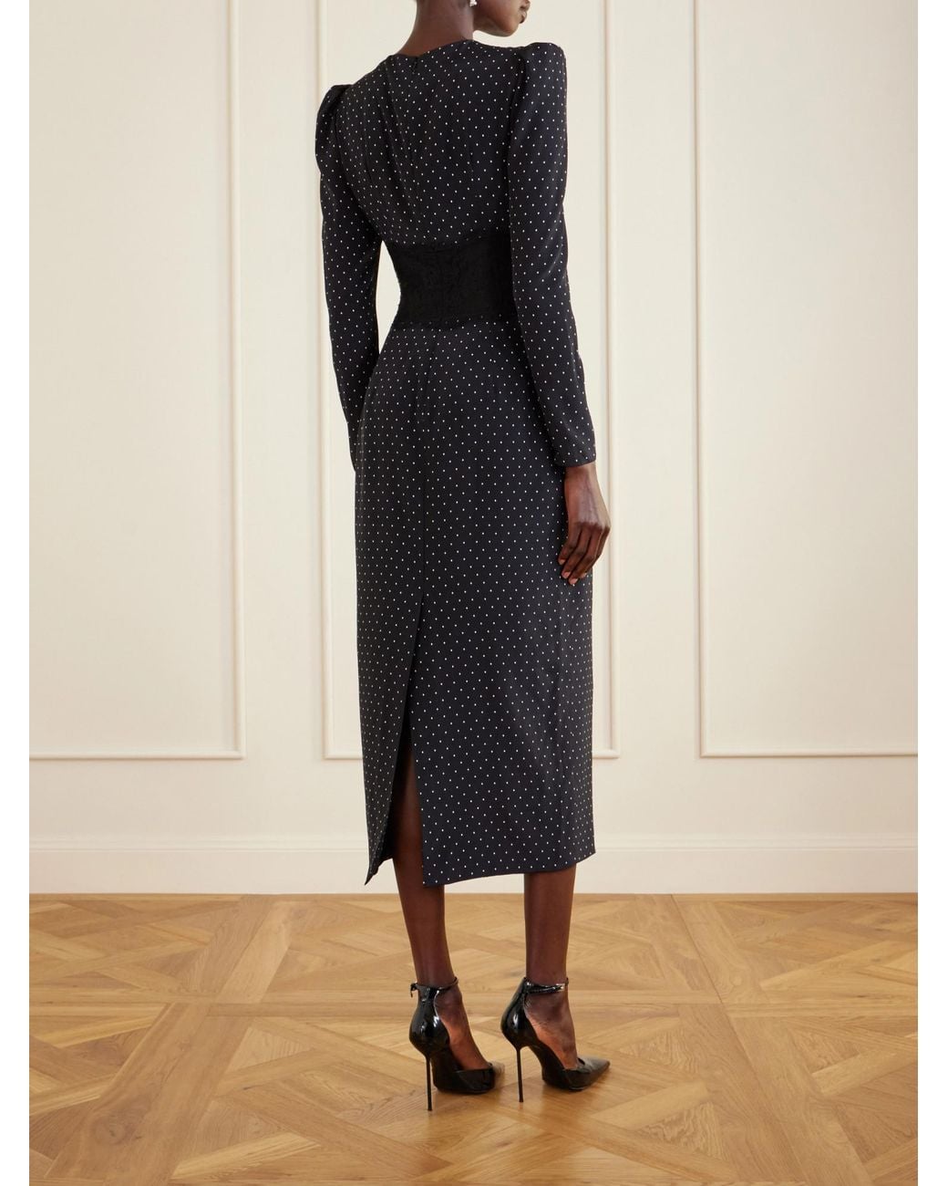 Alessandra Rich Black Polka-Dot Silk Midi Dress