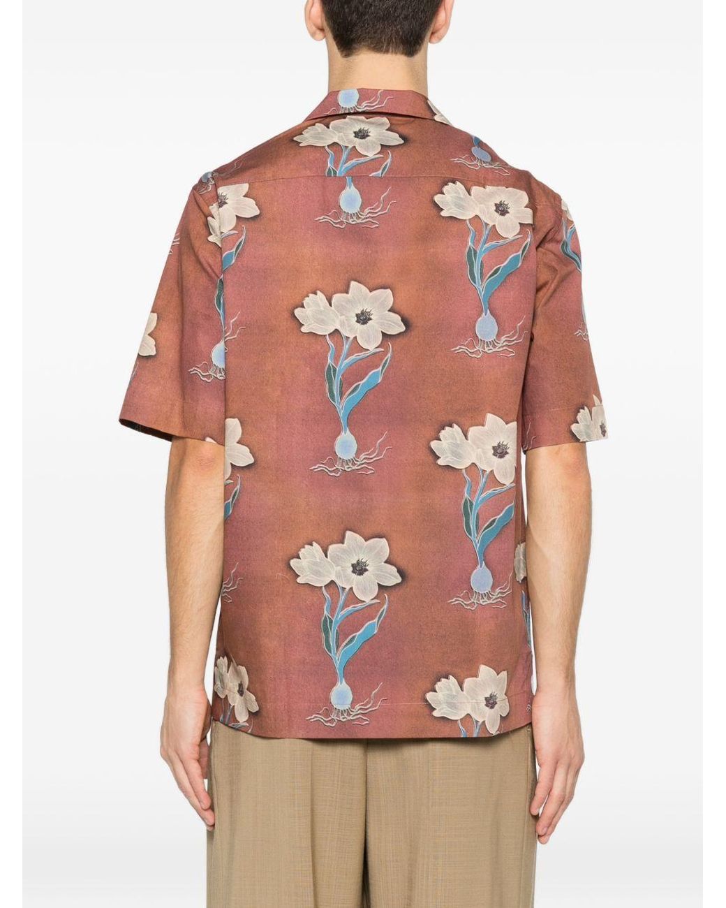 Paul Smith Brown Floral-Print Short-Sleeve Shirt for men