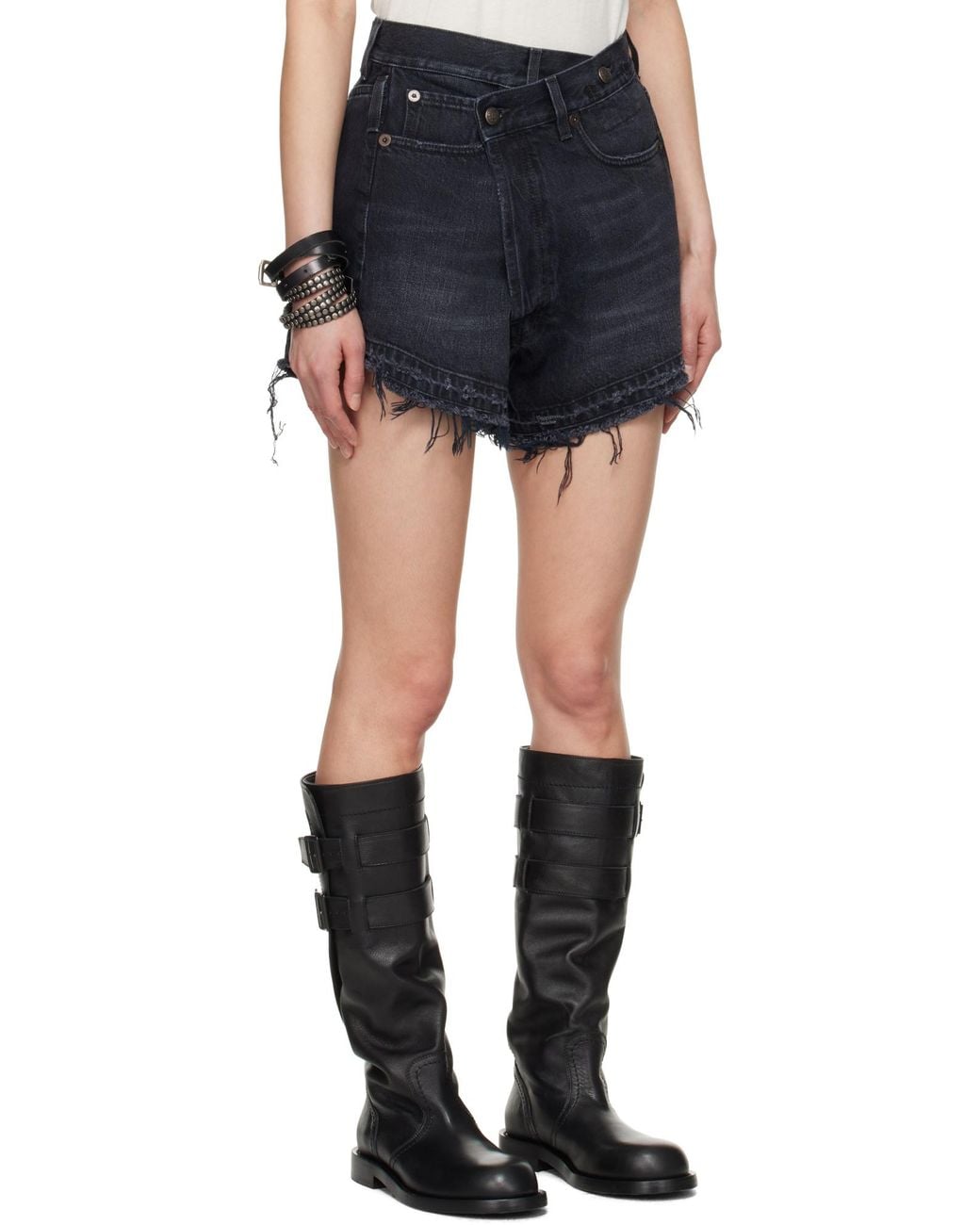 R13 Blue Belt Loop Denim Shorts