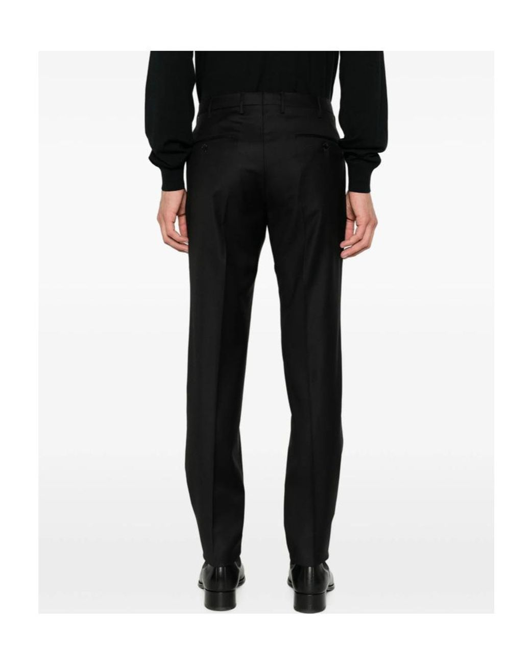 Incotex Black Pressed-Crease Belt-Loop Trousers for men
