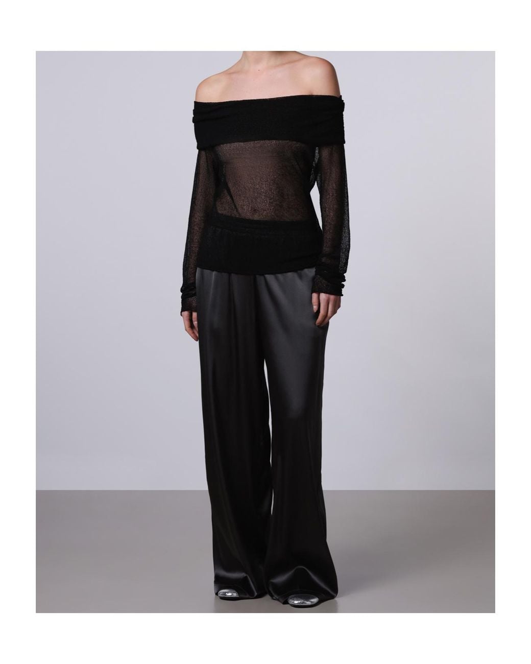 Roberto Collina Black Sheer Off-Shoulder Knitted Top