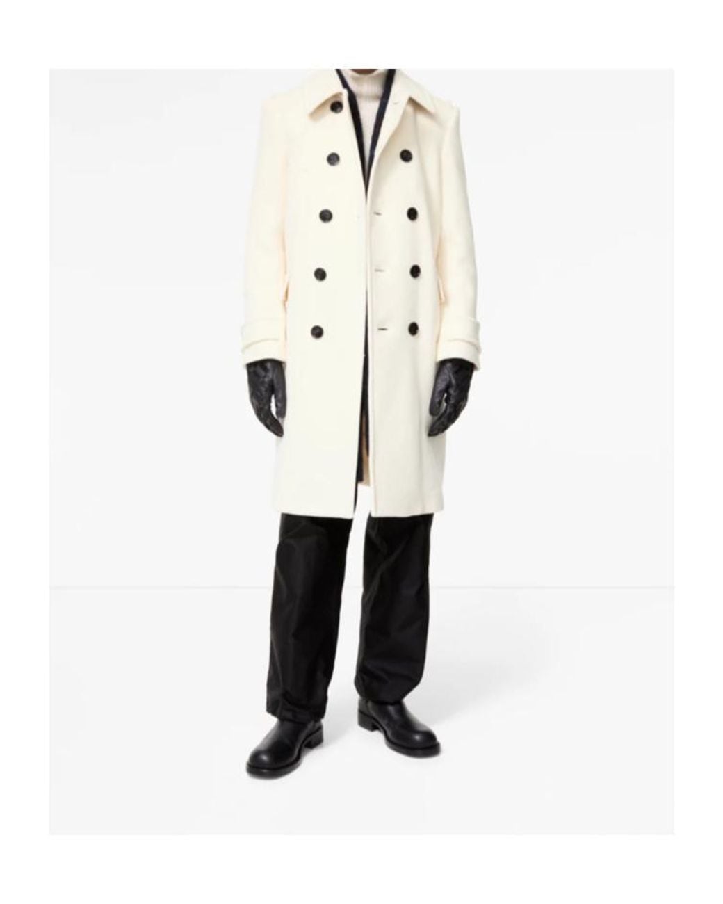 Burberry White Wool Blend Pea Coat for men