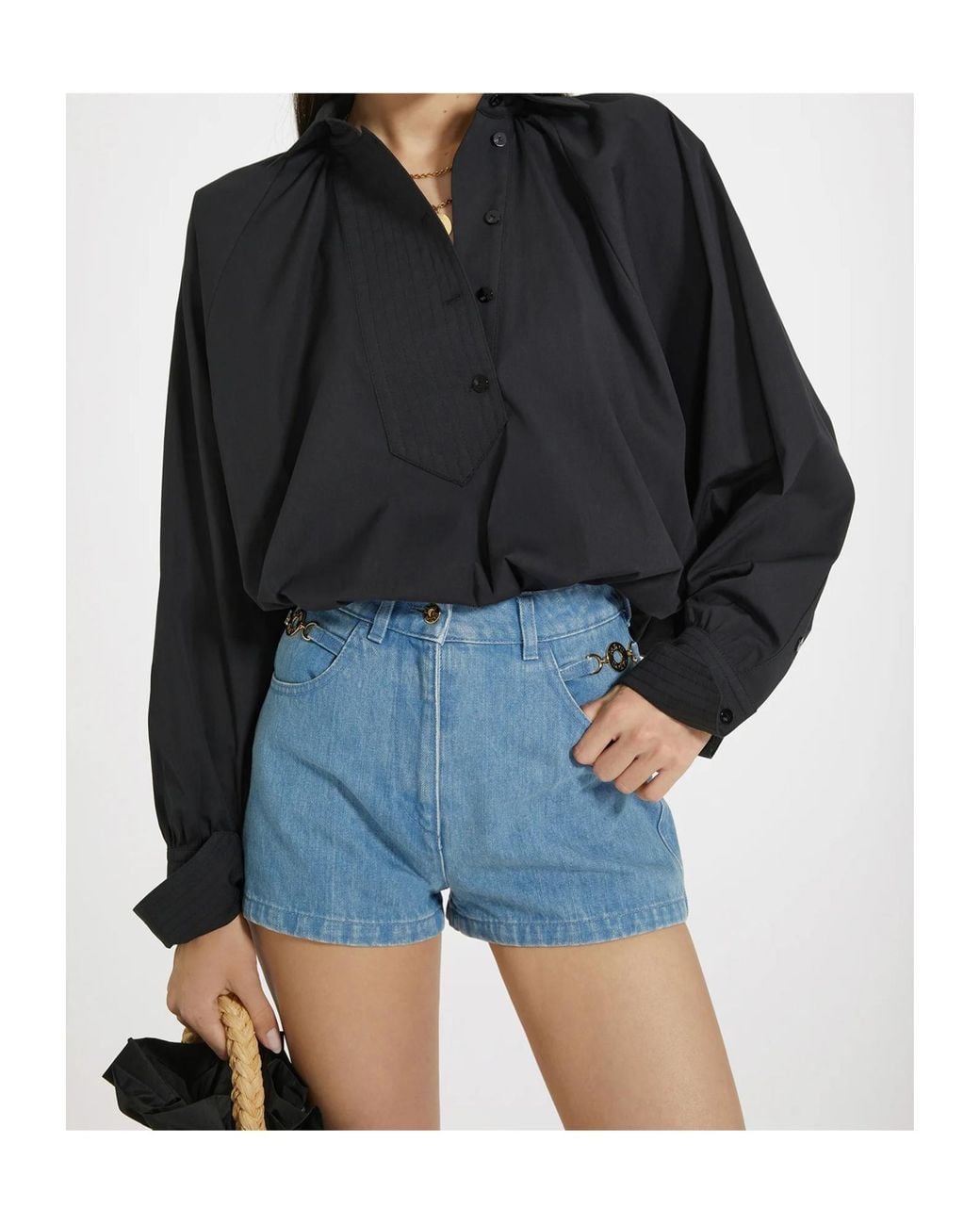Patou Blue Artist Gathered Neckline Shirt