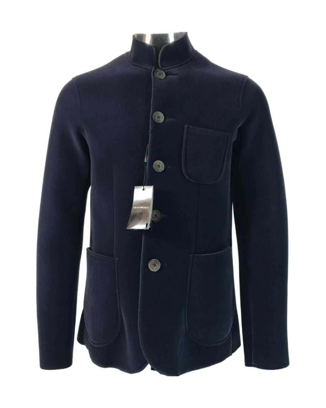 Emporio Armani Blue Logo Single-Breasted Collar Coat for men