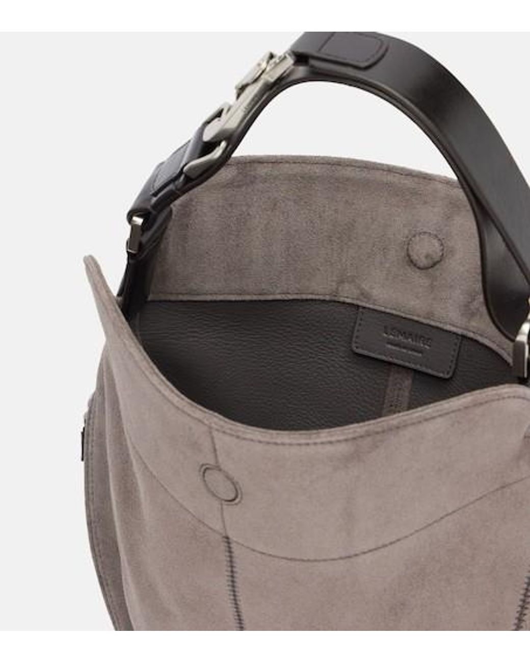Lemaire Gray Quiver Clip Medium Suede Shoulder Bag