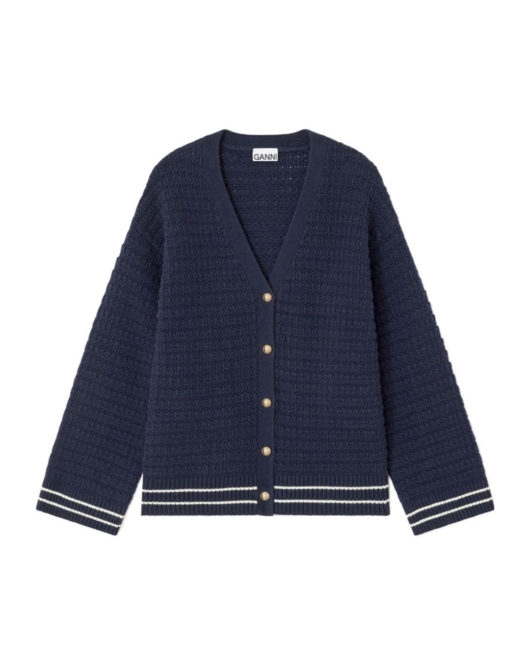 Ganni Blue Button-Detail V-Nneck Jumper