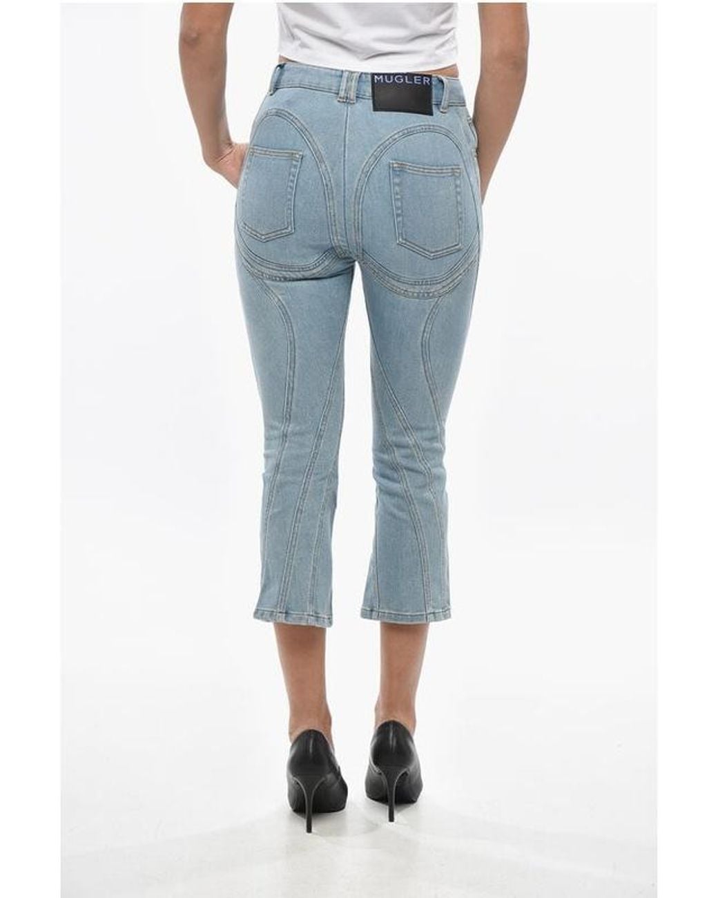Mugglor Mugler Cropped Patchwork-Effect Jeans in Blue | Lyst