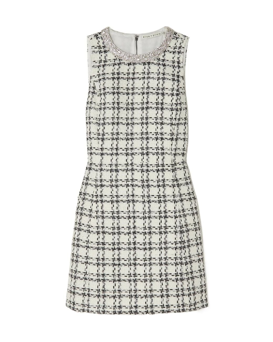 Alice + Olivia Multicolor Clyde Crystal-Embellished Checked Tweed Mini Dress
