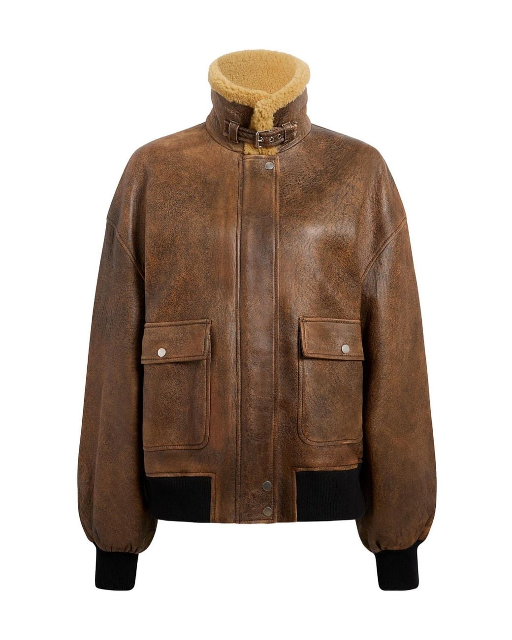 Khaite Brown Shearling-Trimmed Leather Jacket