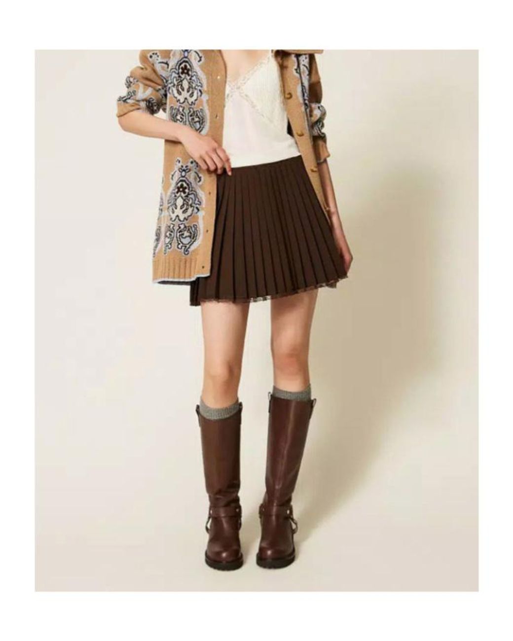 Twinset Brown Pleated Crêpe De Chine Short Skirt