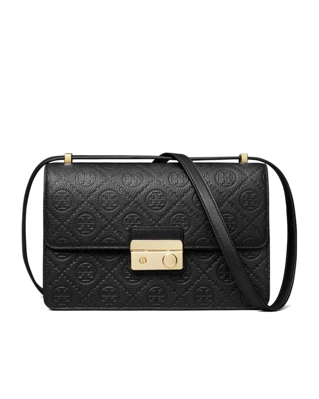 Tory Burch Black T-Monogram Embossed Leather Shoulder Bag