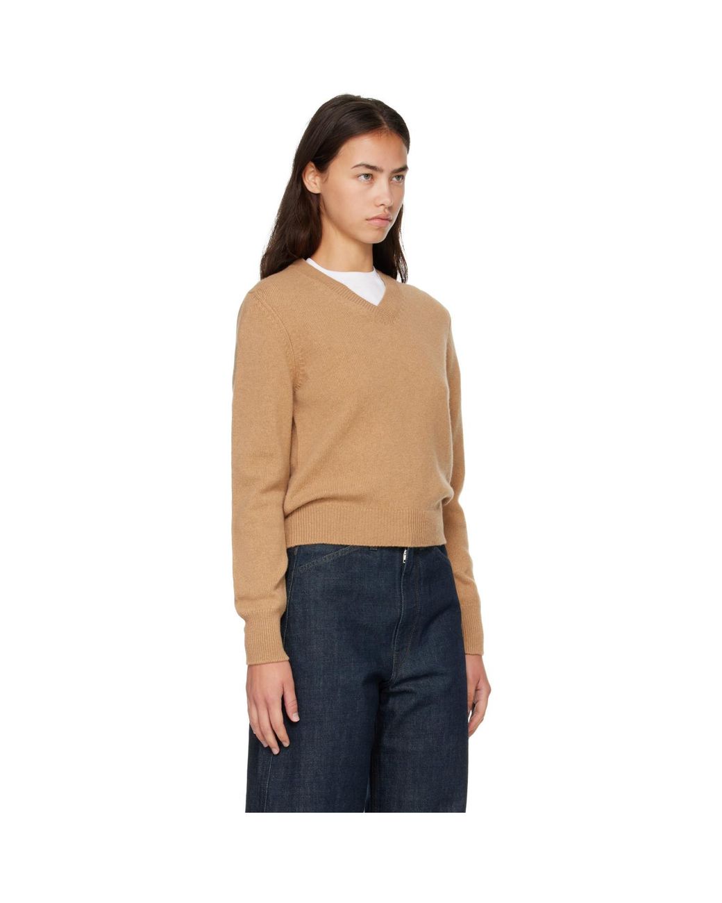 &Daughter Natural V-Neck Wool Knit Sweater