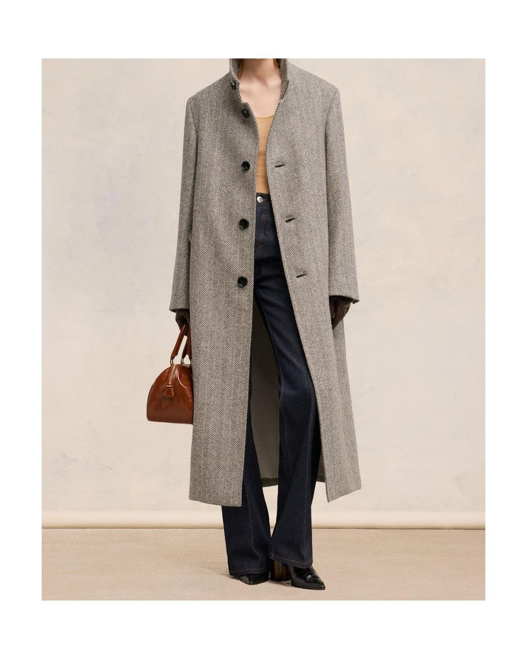 AMI Gray High-Neck Wool Coat