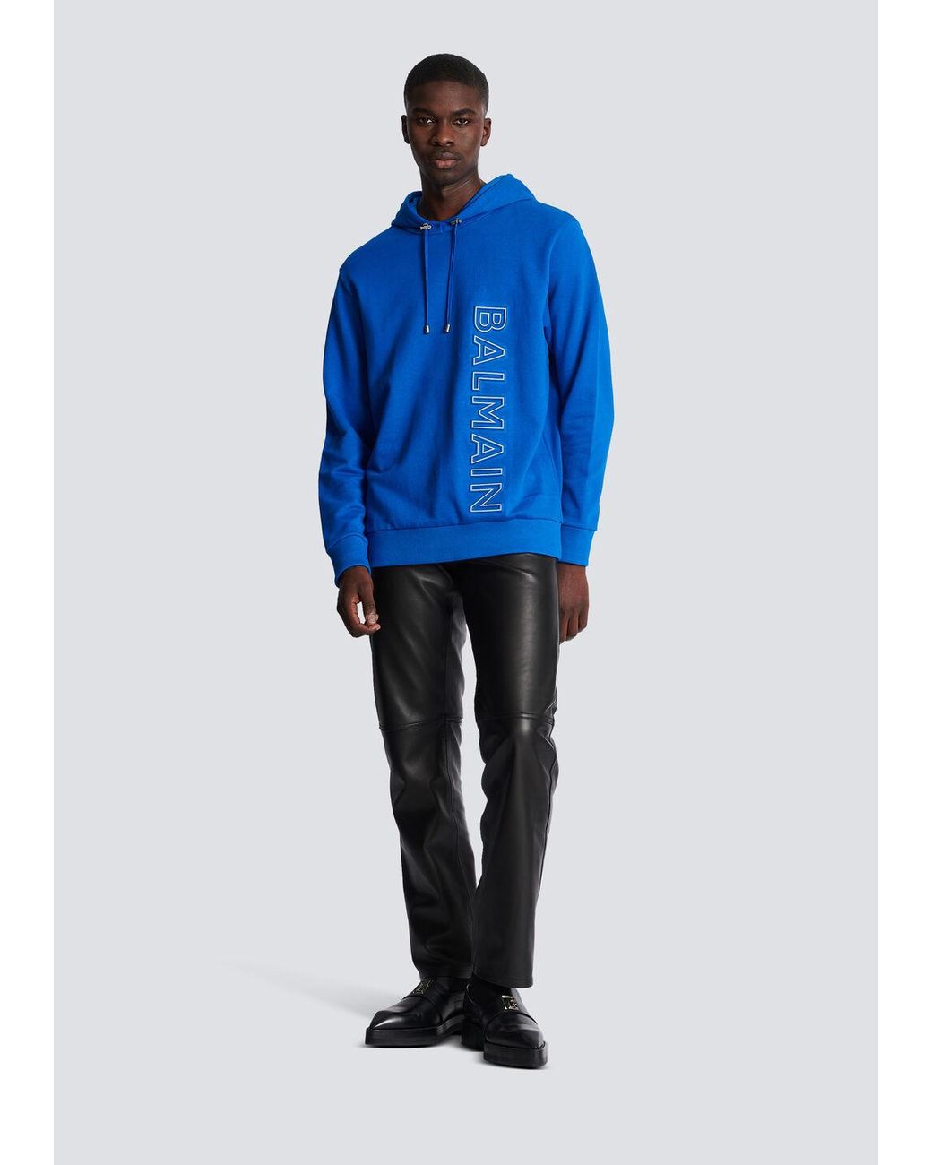 Balmain Blue Embossed Hooded Sweatshirt for men