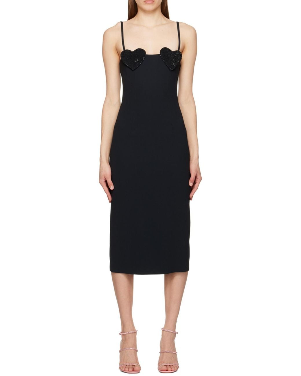 Blumarine Black Heart Sequin Dress With Thin Straps