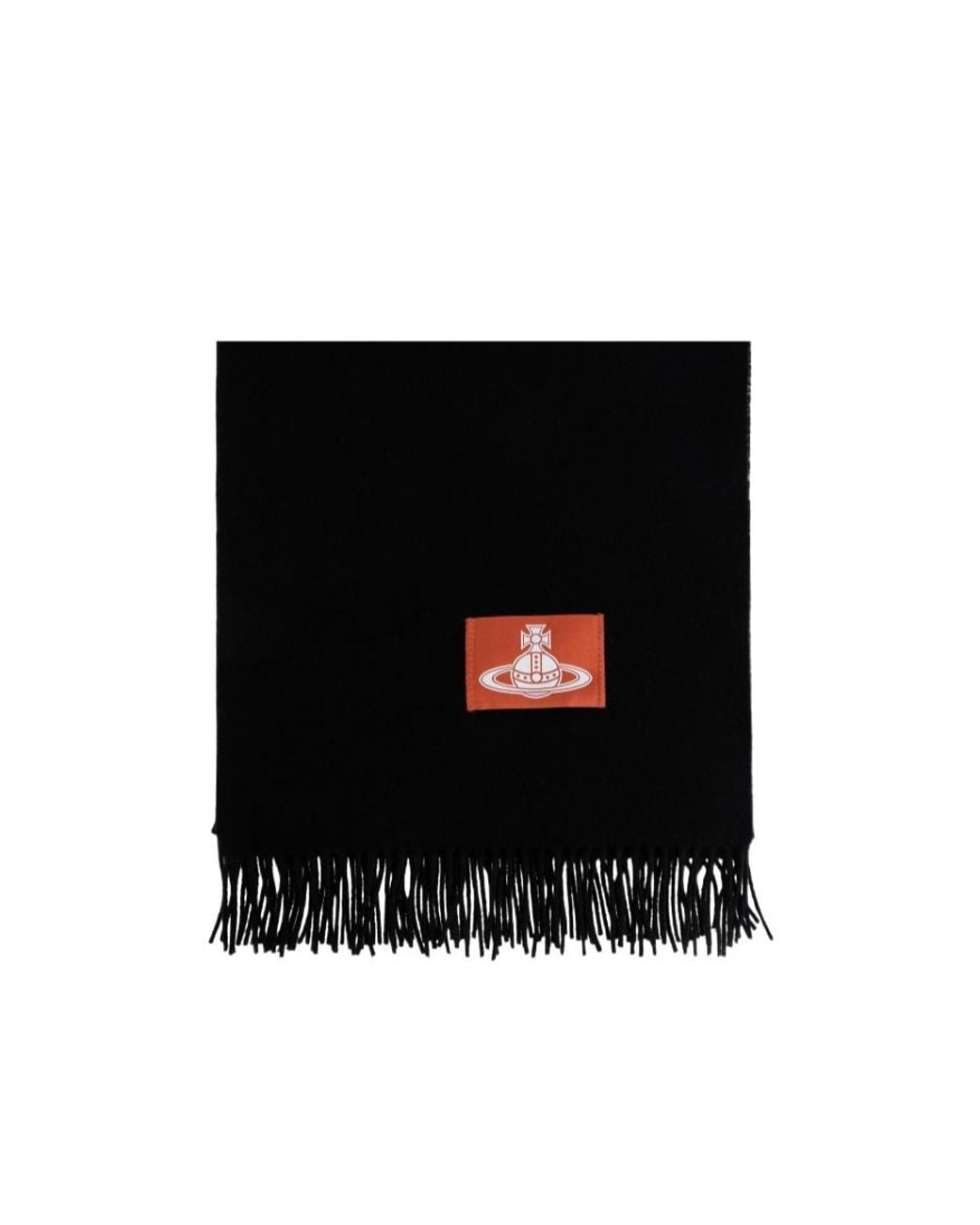 Vivienne Westwood Black Logo-Patch Fringed Scarf for men