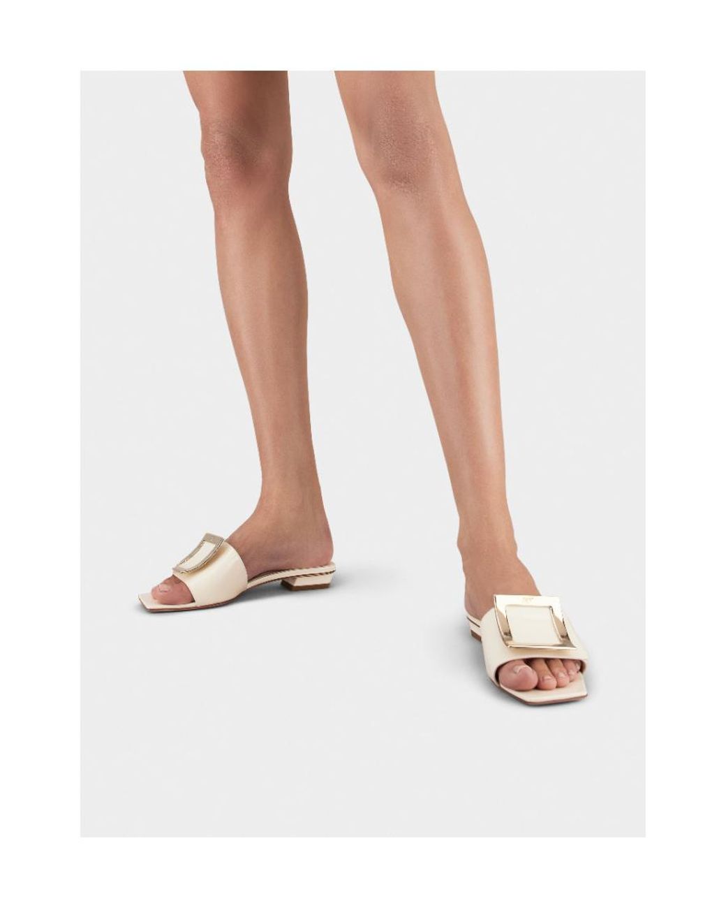 Roger Vivier White Belle Vivier Metal Buckle Mules