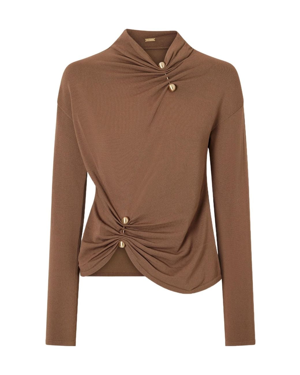 Cult Gaia Brown Embellished Gathered Jersey Top