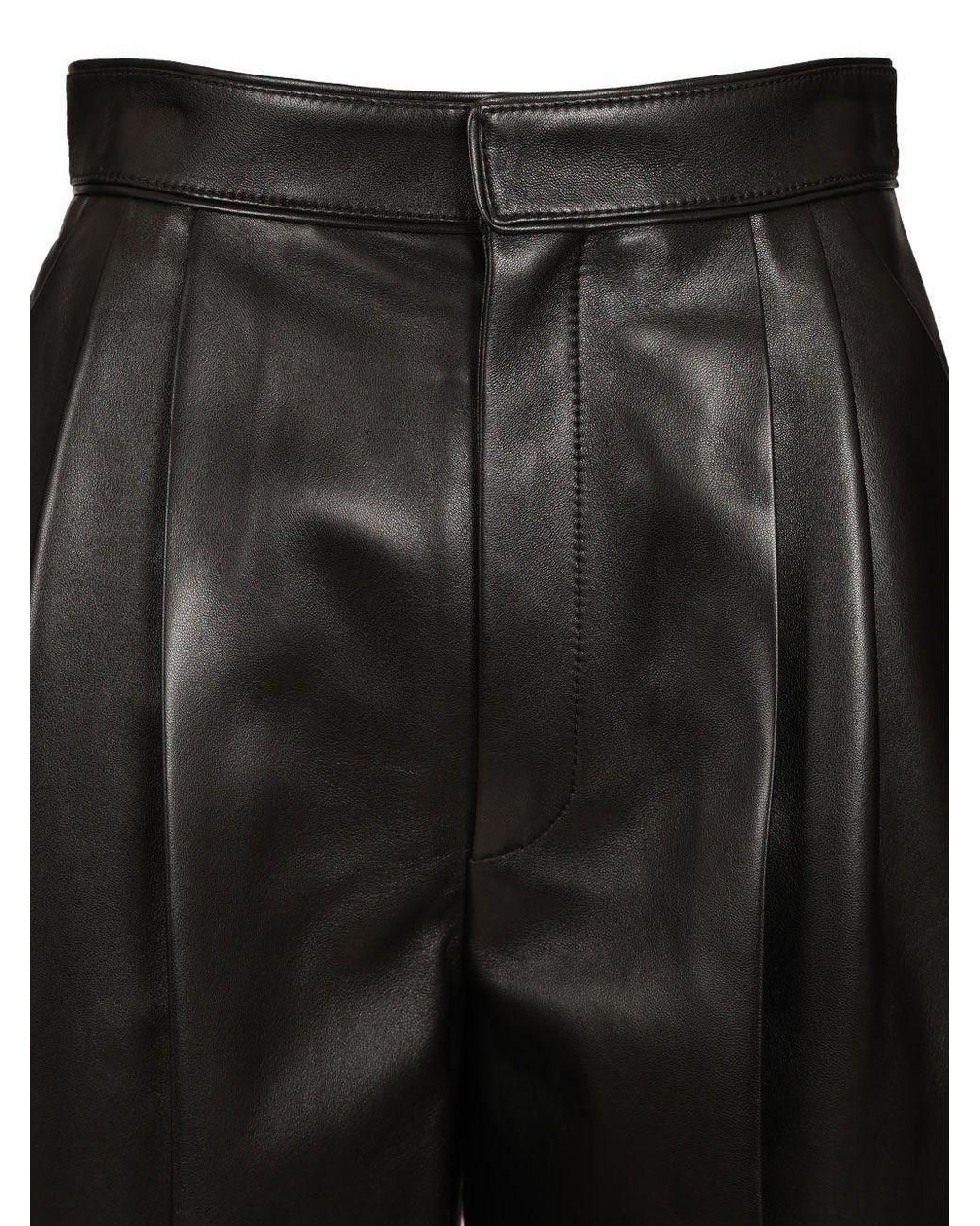 Bottega Veneta Black Shiny Wide-Leg Leather Pants