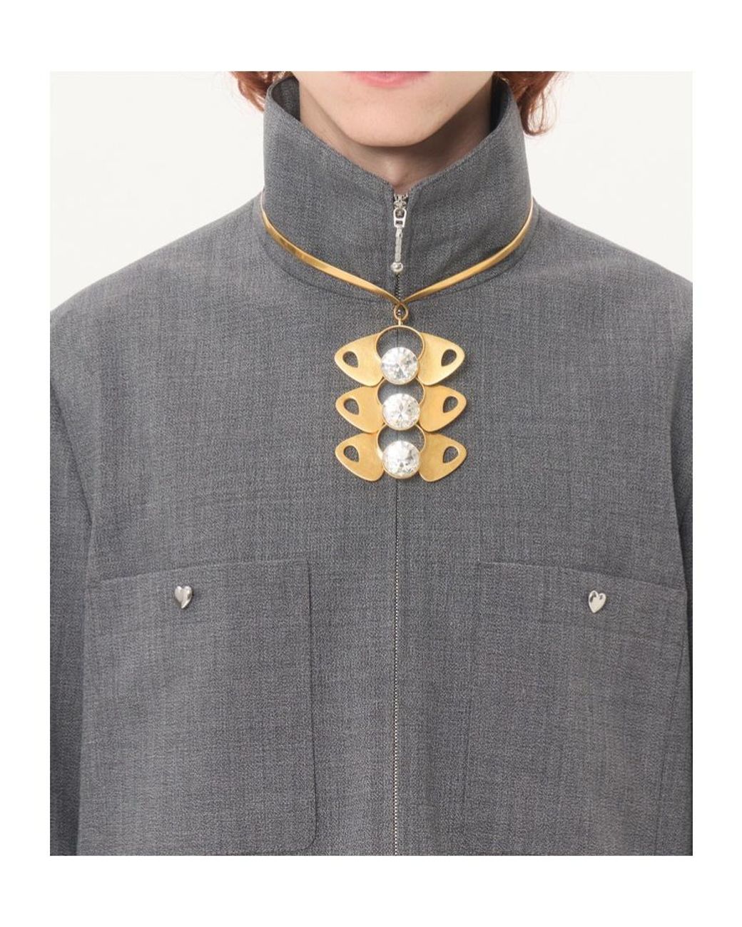Valentino Gray Zip-Up High Neck Jacket for men
