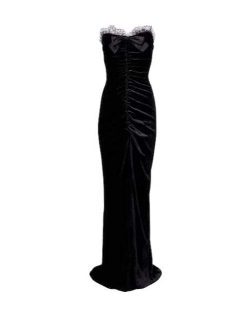 Alessandra Rich Black Bow-Decorated Pleated Silk-Trimmed Velvet Dress