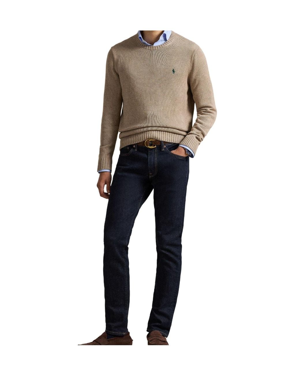 Polo Ralph Lauren Natural Khaki Pony Logo Crew Neck Knit Sweate for men